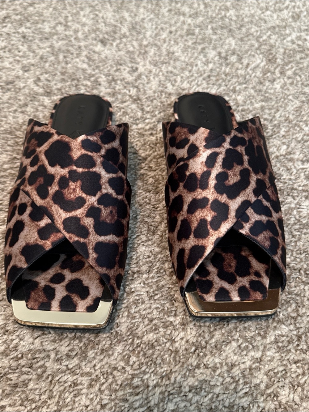Katy Perry Leopard Print Slide Sandals - Brown